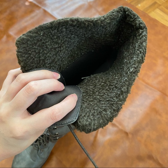 Faux Leather Long Lace Up Boots | Grayish Brown | Faux Fur Top | 7 - Picture 7 of 8